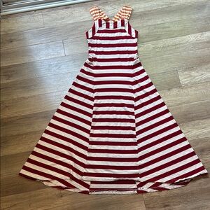 Anthropologie Red and White Sleeveless A-Line Maxi Dress